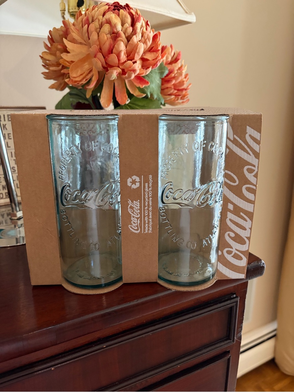 Coca-Cola Green Embossed 4-Pc. 16oz Glass Set